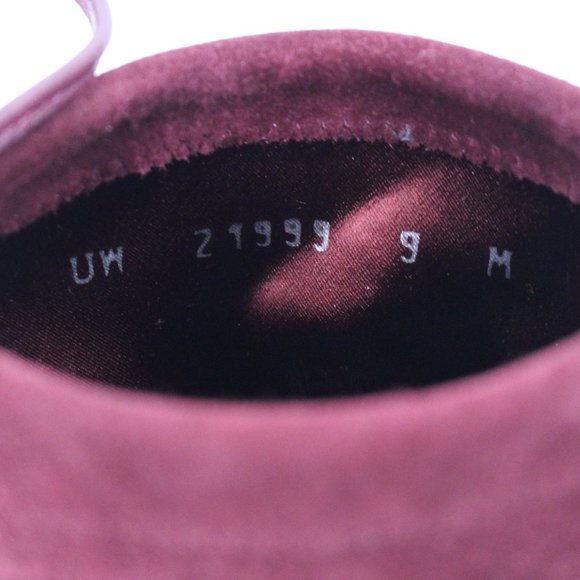 Stuart Weitzman Burgundy Suede Glove Tie Back Round Toe Heeled Ankle Bootie 9 - Picture 5 of 7